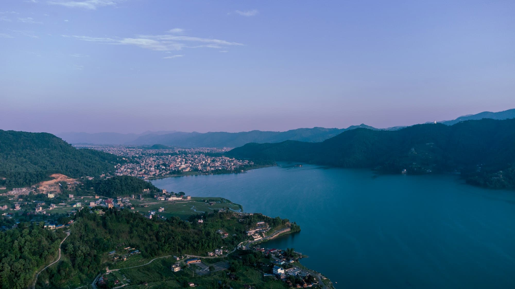 Phewa Lake and Pokhara at dusk